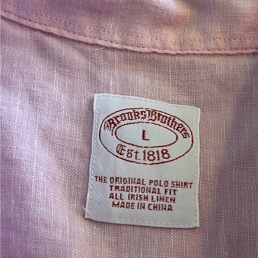Brooks Brothers Traditional Fit Pink Irish Linen Button-Down Shirt Size Large - Picture 2 of 9